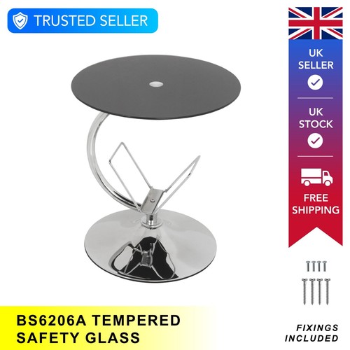 Black glass side table round - glass,