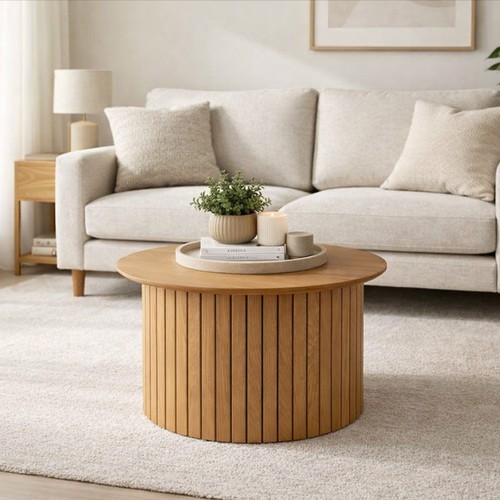 Oak finish round coffee - oak,