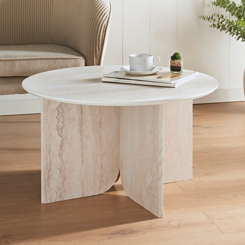 Travertine round coffee - travertine, table