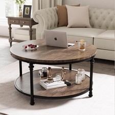 Round Wood Coffee Table 2-Tier
