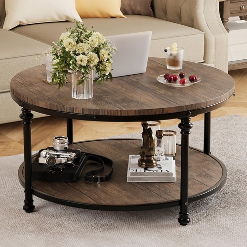 Tier round wood coffee table - round,